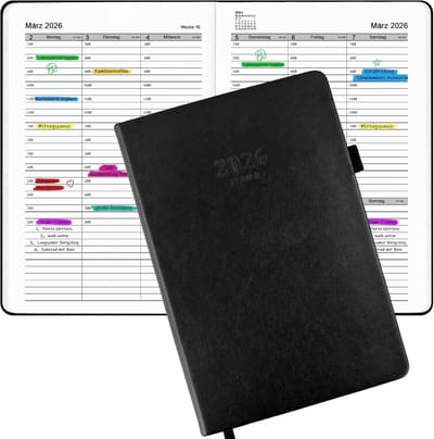 Famanu – Agenda 2026–2027 A5 weekplanner in het Duits met 30-minuten intervallen en flexibele softcover