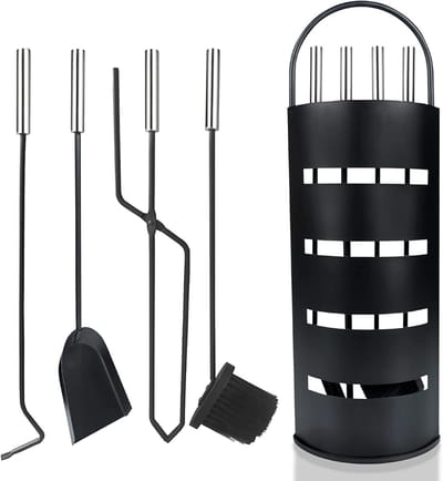 Ceruzo Openhaardset RVS Zwart - 5 delig- Haardset-Houtkachel- Veger Tang Pook Schep-H66 x 22 x 16 cm