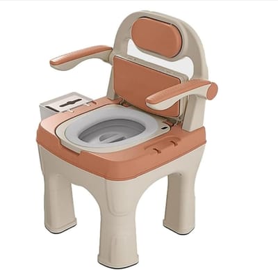 Draagbaar Toilet - Commode Stoel - Comfortabel Zitten - Zachte Rugleuning Kussen - 57x57x40cm - Oranje