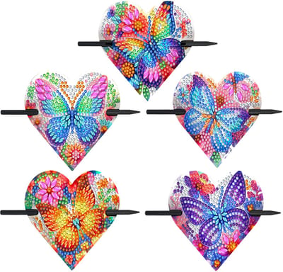Haarspelden - 143 - Hartjes met vlinders - set van 5 - diamond painting - compleet pakket - Diamond painting by Wietske