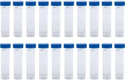 Dailygoods- Reageerbuizen 50 ml - 20 Stuks - Kunststof - Schroefsluitingen - Conisch/Platte Bodem - Geschikt voor Laboratoriumexperimenten - Laboratoriumbuis