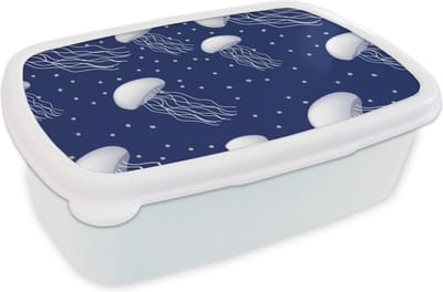 Broodtrommel Wit - Lunchbox - Brooddoos - Patronen - Water - Kwal - Jongens - Kinderen - Kids - Baby - 18x12x6 cm - Volwassenen