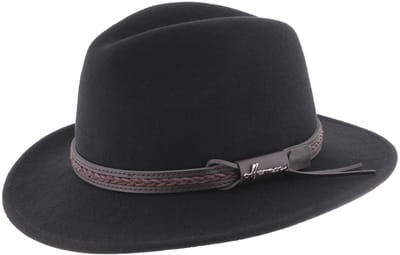 Herman Chapeau grand bord droit noir avec ceinture torsadée et des cache-oreilles retractables