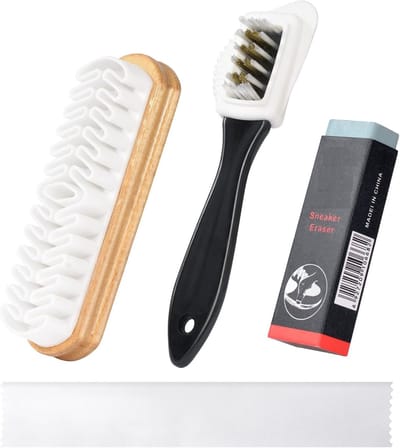 Famanu – Reinigingsborstels - 4-zijdige schoenborstel met messing haren - gum en reinigingsdoekje voor grondige schoenenreiniging - set van 4