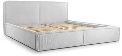 Bed 04 - Gestoffeerd bed van corduroy Tweepersoonsbed met Fluwelen Bekleding - 140x200 cm - Verstelbaar en Comfortabel - Pastelkleuren - Lichtgrijs (Poso 55)