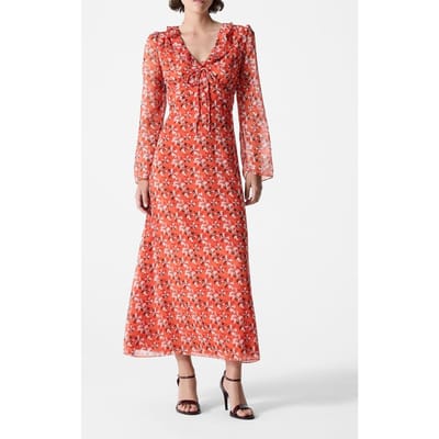 French Connection Rebecca Emina Dress Flame Orange Multi Maat: 6 | Maxi Jurken Outlet | Dames | Oranje