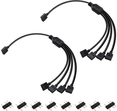 ARGB 3-pin kabels voor ventilatoren en LED-strips, 1 naar 4 splitter met 8 mannelijke connectors, 30 cm lang, duurzaam en flexibel