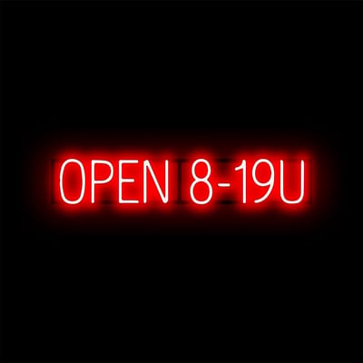 OPEN 8-19U - Lichtreclame Neon LED bord verlicht | SpellBrite | 85,31 x 16 cm | 6 Dimstanden & 8 Lichtanimaties | Reclamebord neon verlichting