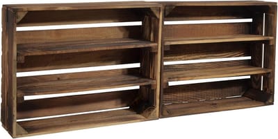 Set van 2 Houten Stapelbare Kisten - Gevlamd Hout voor Decoratie en Opslag - 50x40x15cm