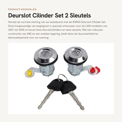 Dailygoods- Deurslotcilinder met 2 Sleutels - Vervangingsset voor L200 2001-2005 - Deurslot Cilinder - ABS en Metaallegering - Links/Rechts Deur