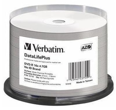 Verbatim DVD-R4,7Gb thermisch-wit non-id, Cakebox van 50 stuks (43755)