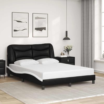 vidaXL - Bedframe - zonder - matras - "Hvar" - kunstleer - zwart - en - wit - 140x190 - cm