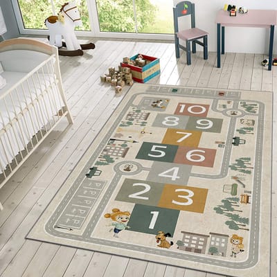 Vloerkleed Kinderkamer - Speelkleed Baby - Speelmat - Speeltapijt - Tapijt voor Kinderkamer - 150*80 cm - Hinkelbaan Wegen