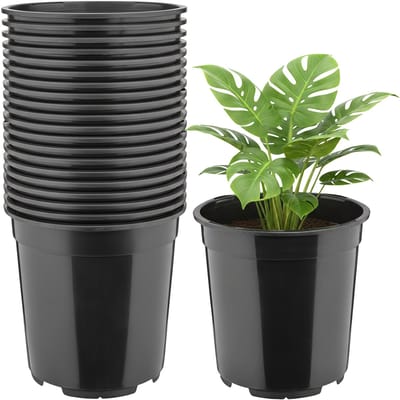 Garronda Set van 20 hoge ronde kunststof kweekpotten met drainagegaten (Zwart, Ø21 x 20 cm (5L)) GD-KW-RH