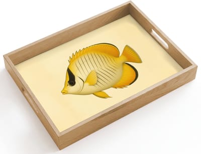 Dienblad hout 40x30 cm - Schootdienblad - Ovaal - Vis - Geel - Schubben - Borrelplank rechthoek - Plateau dienbladen