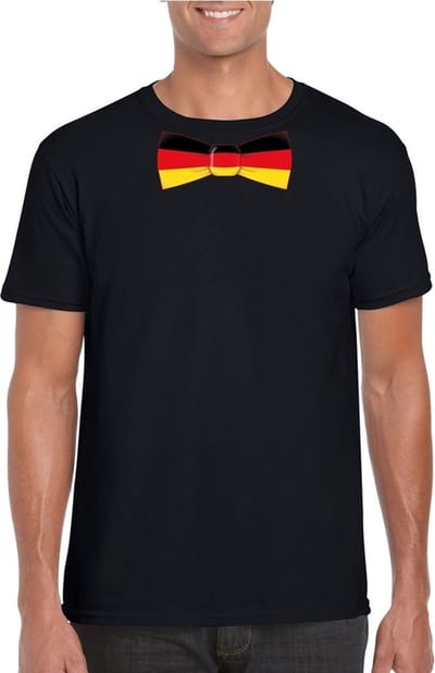 Zwart t-shirt met Duitse vlag strikje heren - Duitsland supporter S