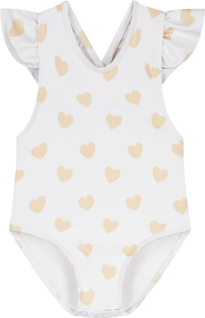 Supercute baby badpak wit hartjes met gekruiste bandjes maat 62/68