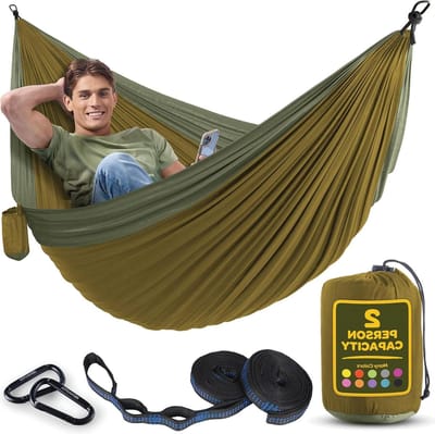 Duurzame Hangmat - Campingstoel Campeerstoel - Buiten Ontspannen - 500 kg Draagcapaciteit - Dubbel Maat - Kaki