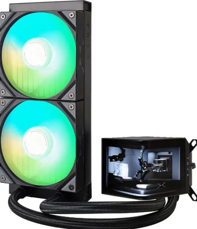 TRYX PANORAMA ARGB 240 Black - Vloeistofkoelsysteem processor afmeting radiator: 240 mm - voor Intel LGA: 1851, 1700, 1200, 115x - AMD AM5, AM4 - 2x 120mm ROTA ARGB PWM Fans - zwart