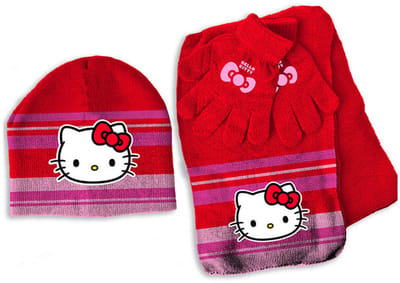 Hello Kitty Set muts, sjaal en handschoenen, Kitty White - ONE SIZE 3-6 jr - Acryl / Elastaan