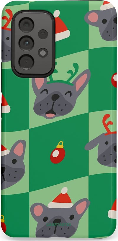 Casetastic hoesje geschikt voor Samsung Galaxy A53 (2022) 5G - Dubbellaagse bescherming - Schattige Kersthondjes - Fashion Case - Groen Grijs