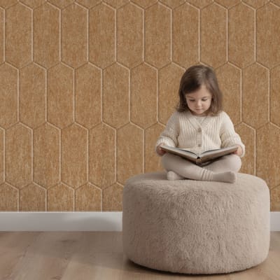 Wandpaneel vilt, hexagon, bruin beige – 2950 x 1200 mm | 9mm dik | Verbetert de akoestiek | Eenvoudige montage | Wanddecoratie