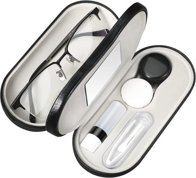 2-in-1 brillenetui en contactlenzenhouder met accessoires - ideaal voor op reis