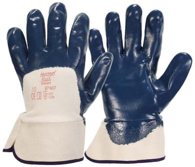 12 paar Ansell Handschoen Hycron 27-607 Blauw Wit Maat 11 Katoen Nitril - blauw/wit