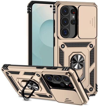Coverup Hoesje - Geschikt voor Samsung Galaxy S26 Ultra Hoesje - Coverup Armor Ring Kickstand Back Cover met Camera Shield - Goud