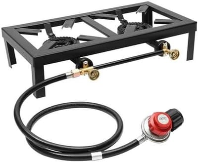 Camping Gasfornuis - Dubbele Brander - Buiten Koken - Gietijzeren Constructie - 8000 W - Zwart
