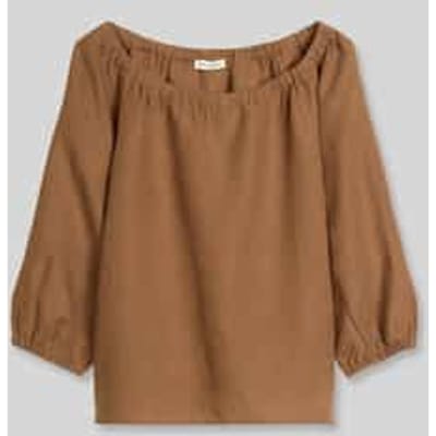 regular fit blouse van puur linnen met carmenhals