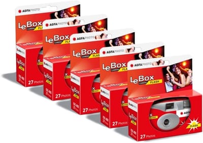 Wegwerpcamera met Flitser voor 27 Foto's, 31 mm Lens, ISO 400 Film, Geschikt voor Binnen en Buiten - LeBox Flash