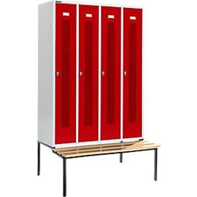 Schäfer Shop Select Kledinglocker, met zitbank, 4 compartimenten, 300 mm, draaigrendelslot, Deur robijnrood