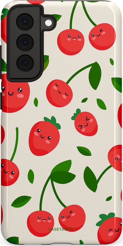 Casetastic Hoesje Geschikt voor Samsung S21 FE - Stijlvolle Beschermende Duo-layer Case - Knappe Kers
