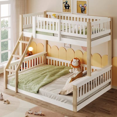 Stapelbed 90x200 cm 140x200 cm - met ladder - veiligheidsranden - zonder matras - houtkleur