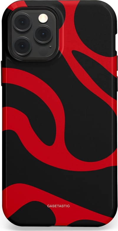 Casetastic hoesje geschikt voor Apple iPhone 12 / Apple iPhone 12 Pro - MagSafe - Dubbellaagse bescherming - Vurige Zwarte Lava Stroom - Fashion Case - Zwart Rood