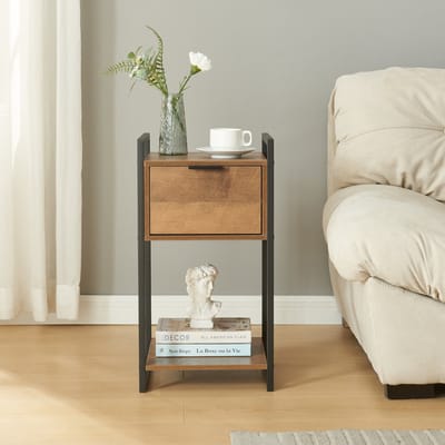 Bijzettafel Namsskogan 62x33x32 cm walnootkleurig en zwart [en.casa]
