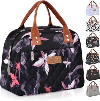 Geïsoleerde lunchtas voor volwassenen - Koeltas lunchbox container voor werk, school en picknick (roze bloemen)