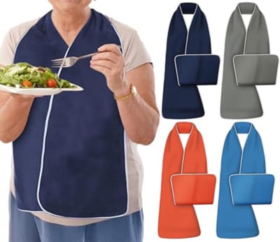 4-pack omkeerbare slabbetjes voor volwassenen voor mannen en vrouwen. Een waardig alternatief voor wasbare en herbruikbare kledingbeschermers, senioren servet, opvouwbaar, Met drukknopen, Waterdicht, gehandicapten schort - Cyslmuk®