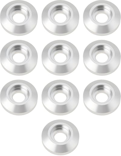 Dailygoods- Wasmachines Conisch - 10 Stuks - Geanodiseerd Zilver Aluminium - M8 Geschikt - Lichtgewicht en Roestbestendig - 39° Taps Toelopende Snit - Onderleggers