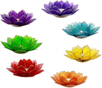 Set van 7 Lotus Sfeerverlichting Chakra's Gouden Rand - 13,5 cm - 13.5cm