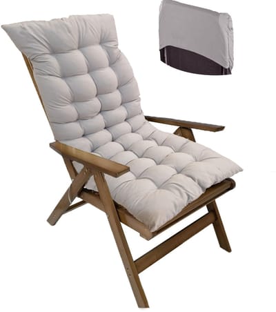 Unyqoos ® Extra Comfortabele Tuin- en Binnenstoelkussens met Hoge Rugleuning en Antislip Bevestiging, 120 x 50 cm