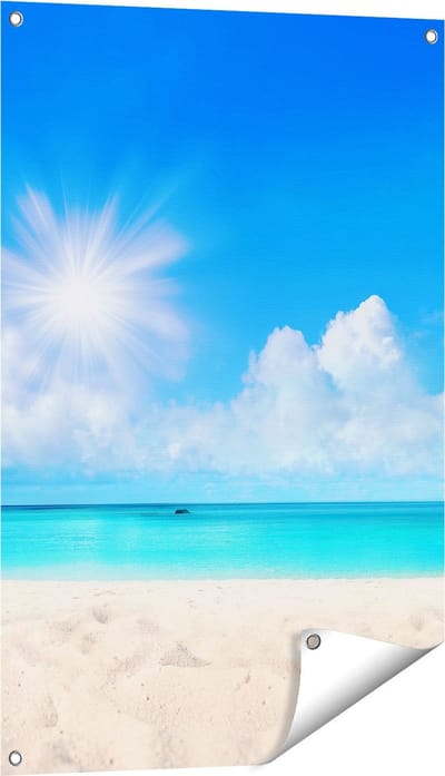 Gards Tuinposter Strand en Zee met Helder Witte Zand - 60x90 cm - Tuindoek - Tuindecoratie - Wanddecoratie buiten - Tuinschilderij