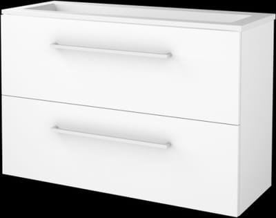 Basic Start 39 badmeubelset met wastafelonderkast met grepen, 2 lades en acryl wastafel zonder kraangaten 100 x 39 cm, ice white