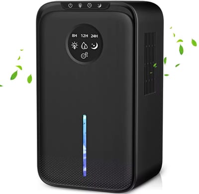 Luchtontvochtiger met Ionische Luchtreiniging & LED Licht – 2,5L Reservoir – Ontvochtigt tot 1L/dag – Slaapstand & Timer – Voor Slaapkamer, Badkamer & Woonkamer – Zwart