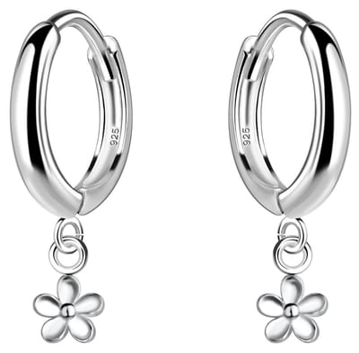 Joy|S - Zilveren oorbellen - 11 mm oorringen met bloem bedel - klap scharnier sluiting - sterling zilver 925 - t33