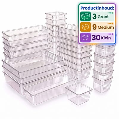 INDECOR Lade Organizer - 42 Stuks - Organizer Bakjes - Lade Bakjes - Opbergbakjes - Make-up Organizer - Voor Keuken, Badkamer & Bureau - Transparant