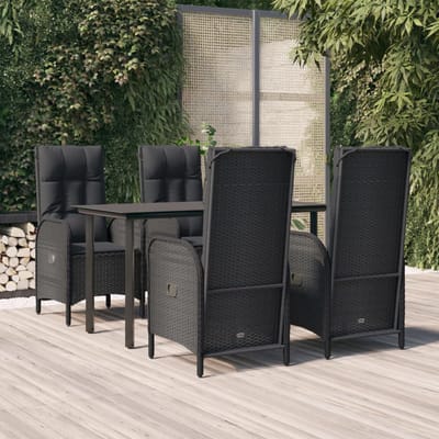vidaXL - 5-delige - Tuinset - met - kussens - poly - rattan - zwart