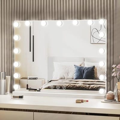 Make-up Spiegel 80x62 cm met 17 Dimbare LED Lampen, 3 Verlichtingsmodi, Geheugenfunctie, USB en Type C Oplader, Wandmontage