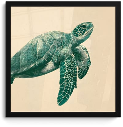 Poster in lijst - Fotolijst 40x40 cm - Posters - Schildpad - Sierlijk - Groen - Schild - Posterlijst zwart - Decoratie - Wanddecoratie woonkamer - Muurdecoratie slaapkamer